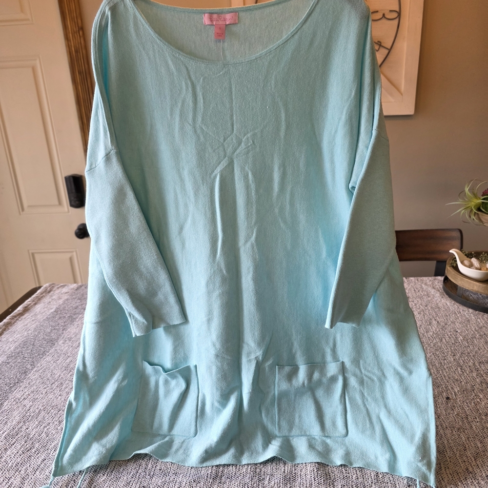 Lilly Pulitzer Light Aqua Scoop Neck Sweater Tunic